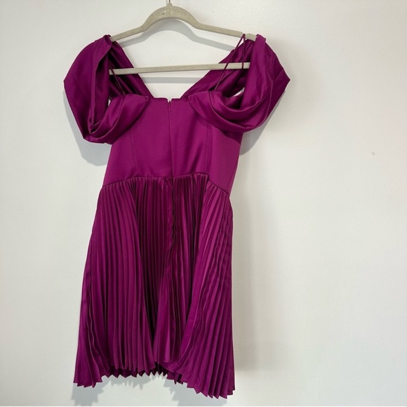 NEW Anthropologie Amur Tilly Pleated Off Shoulder Mini Dress Purple NWT - Picture 4 of 8